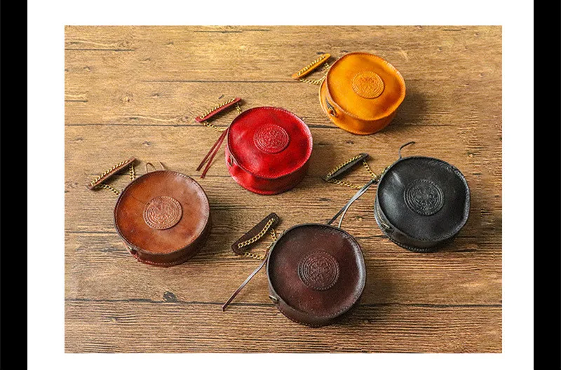 Retro fashion luxury designer natural real leather men ladies round coin purse everyday outdoor summer hot sale mini money bag