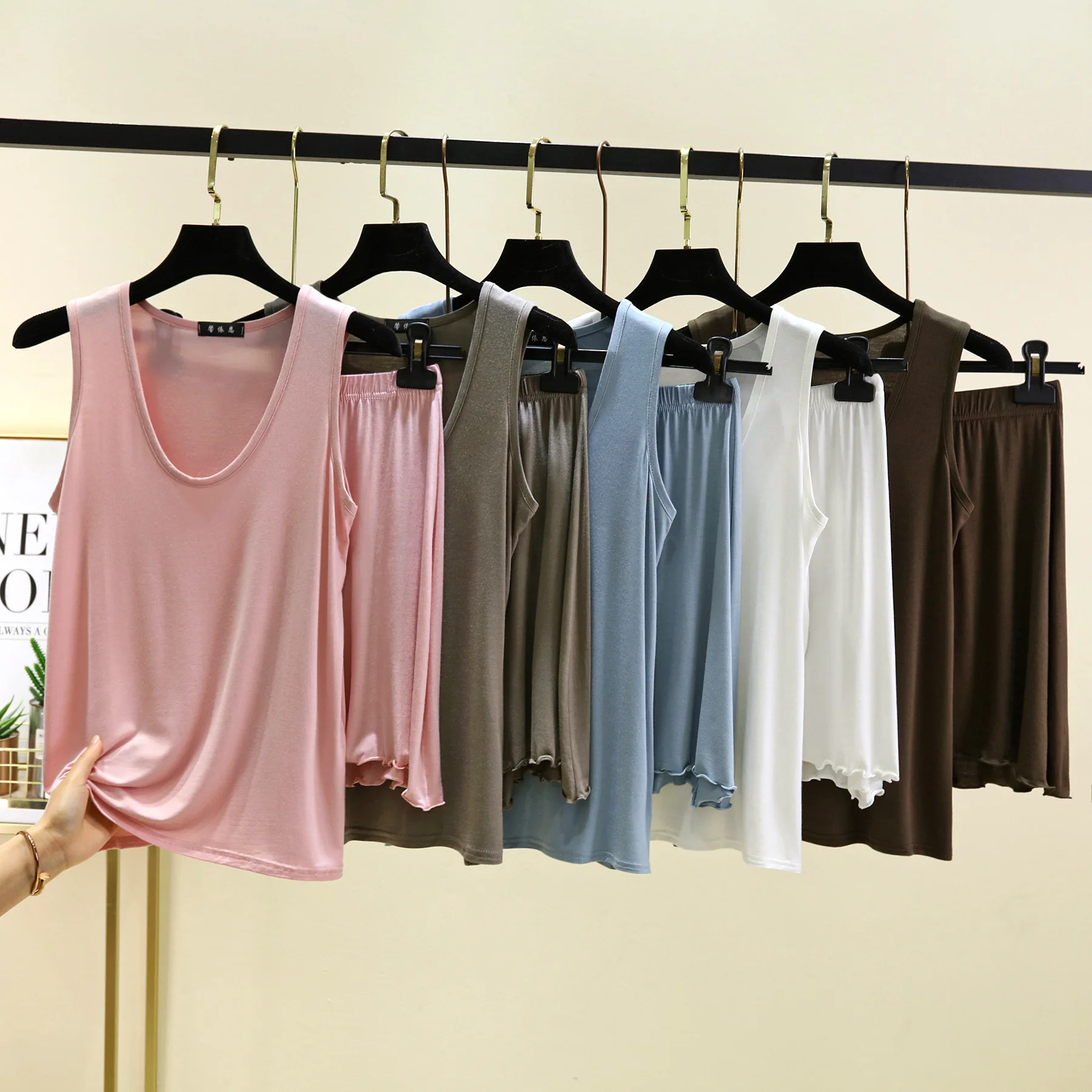 Майки и шорты из модала с U-образным вырезом. Летняя женская домашняя одежда.