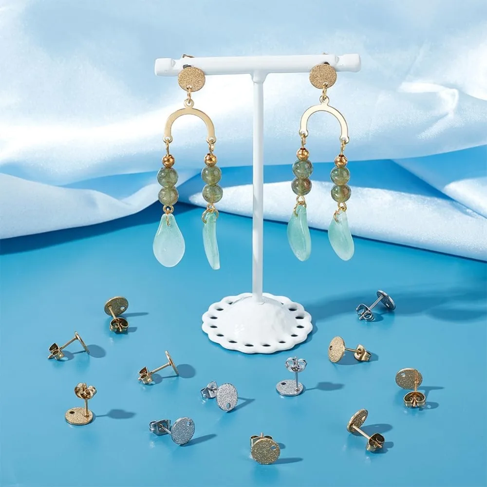 Круглые серьги-гвоздики из нержавеющей стали с текстурой примерно 40 шт. 2 цвета 8