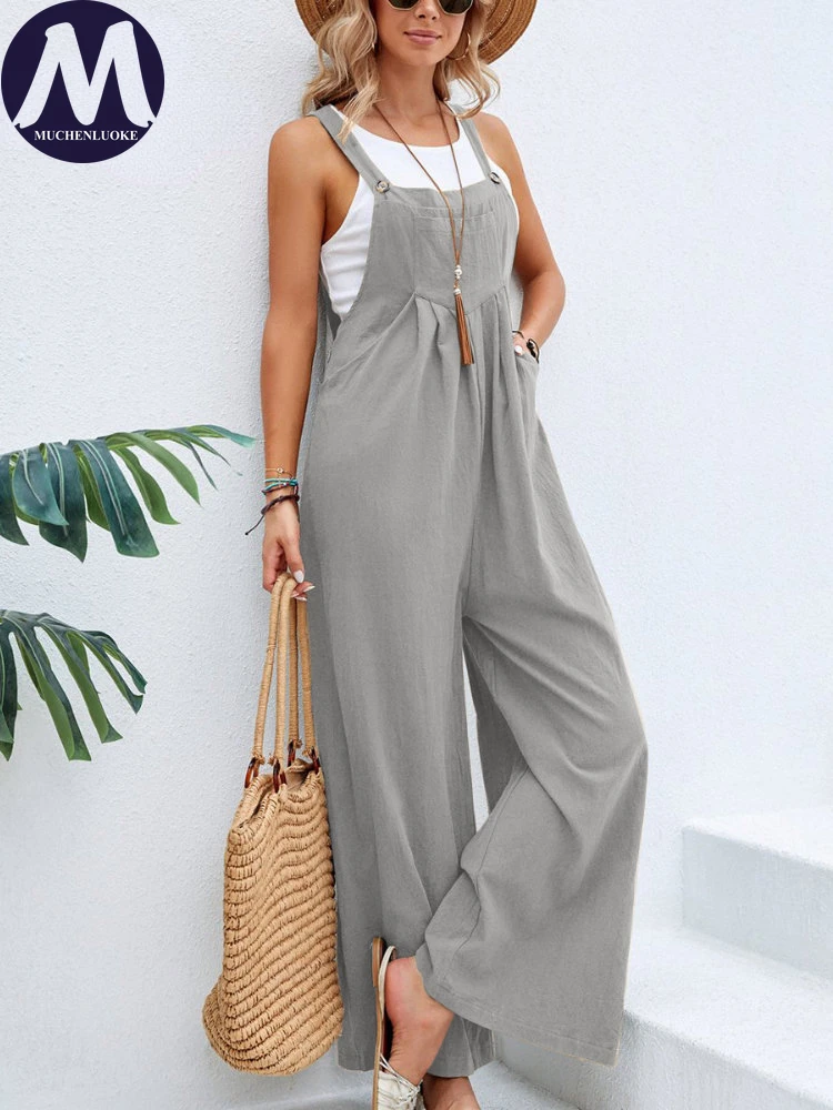 

Jumpsuits Woman Spring/Summer 2023 New SleevelessSuspender Long Style Wide Leg Pants Fashion Leisure Loose Women's Jumpsuit