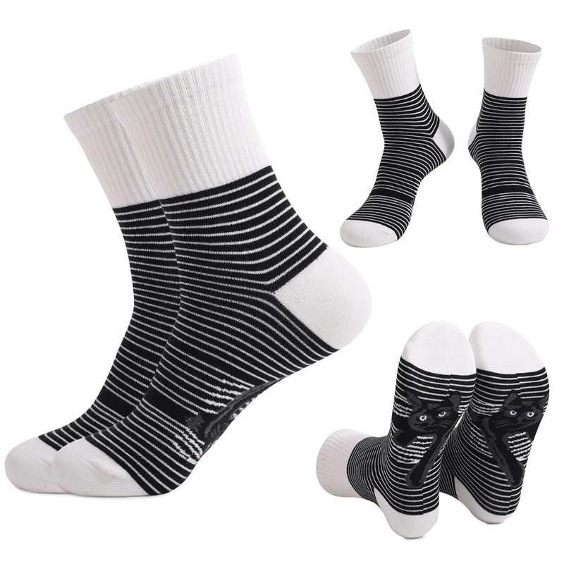 

Новинка, черно-белые полосатые короткие носки унисекс, Чулочные изделия с мультяшным принтом для кота