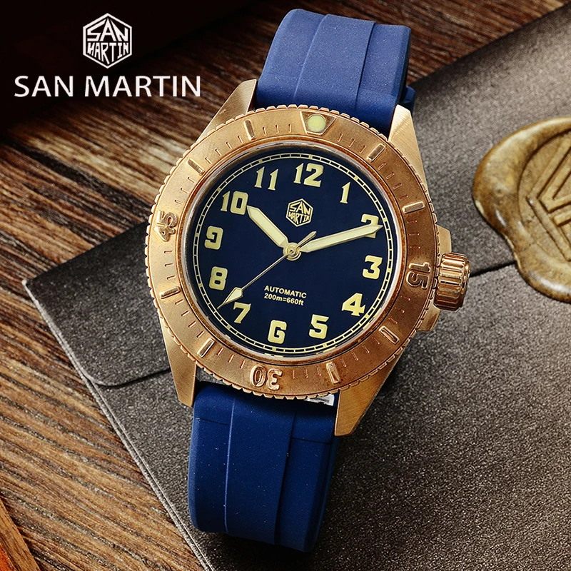 

San Martin Retro CUSN8 Bronze Watch Mens 200M Diver Super Luminous PT5000/SW200 Movement Automatic Mechanical Wrist Watch Luxury