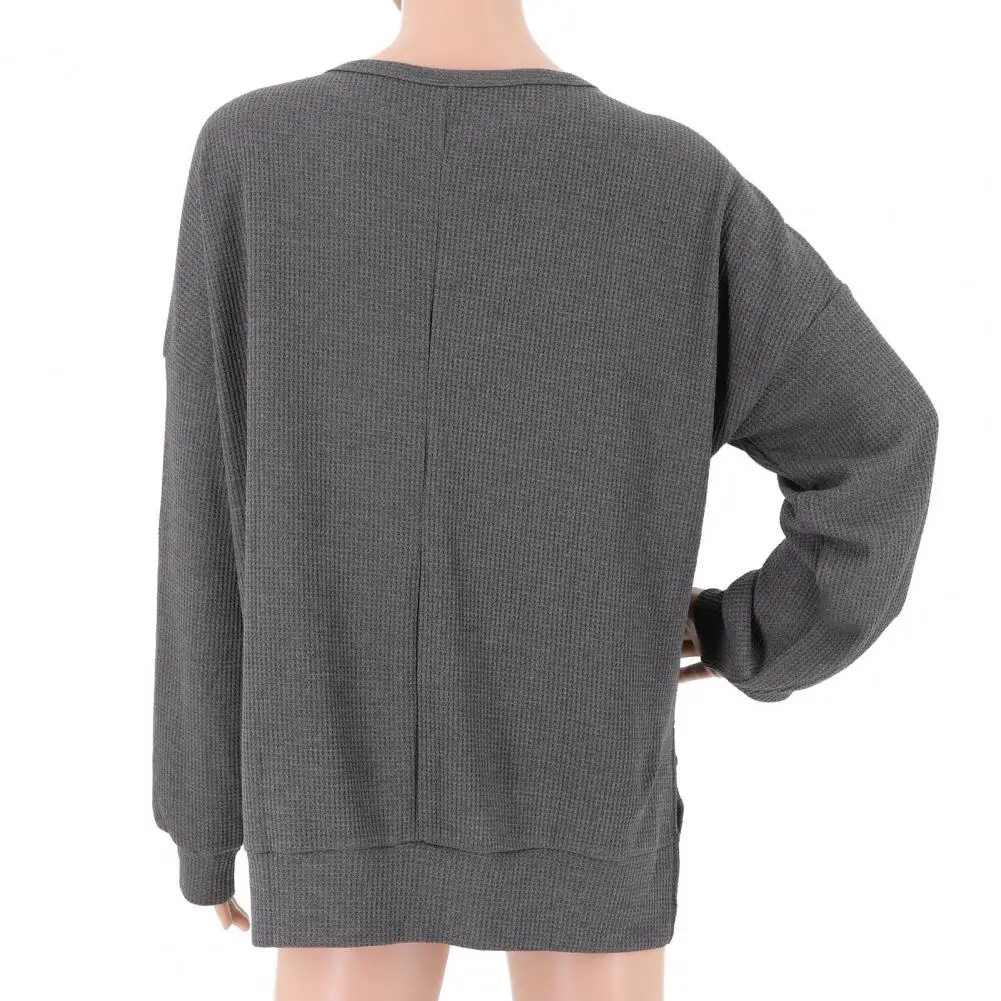 

Элегантная Модная Толстовка Оверсайз вафельная Вязаная толстовка с круглым вырезом Женский Повседневный пуловер длинные топы для женщин