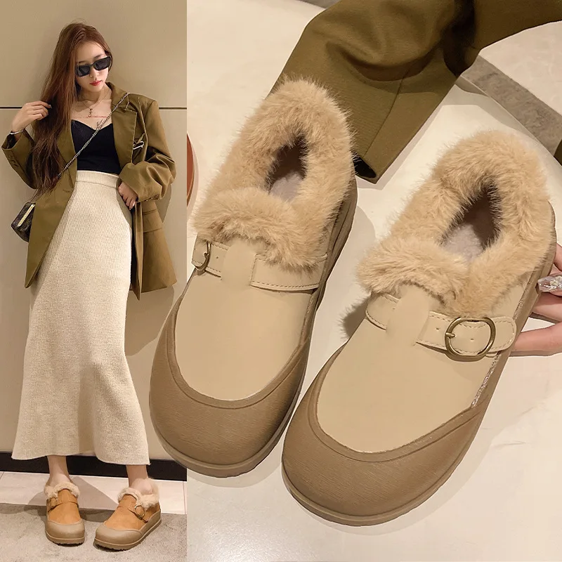 

Туфли женские из ПУ кожи, базовая простроченная обувь на плоской подошве, плюшевые, короткие, классические, с прошитым швом