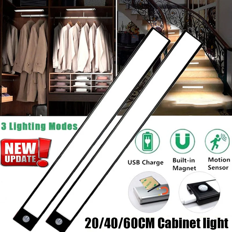 

107/69/31 LED Closet Light Rechargeable Dimmable Motion Sensor Cabinet Light Wireless Night Light for Bedroom Kitchen