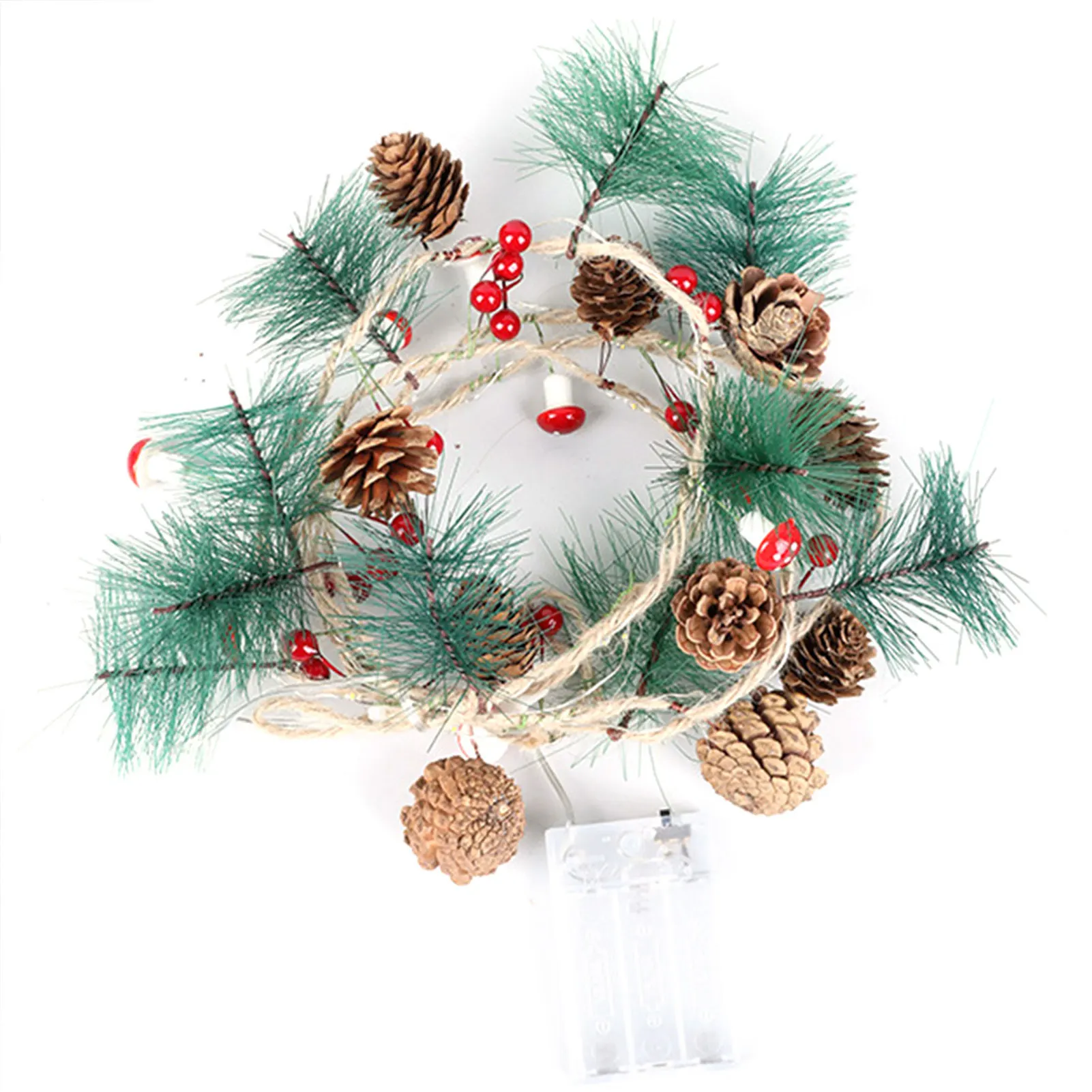 

78.74inch Bendable Copper Wire Battery Powered Pinecone Fairy Christmas Decor Berries LED String Lights 20 Lamps Tree Hanging