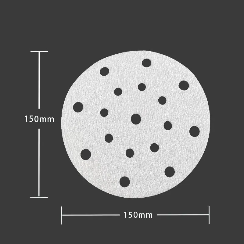 ATPRO 6 Inch 17 Hole Flocking Dry Sanding Paper Round White Sand Frosted BrushedSheet Car Putty Polishing Spray Paint 20 Pieces