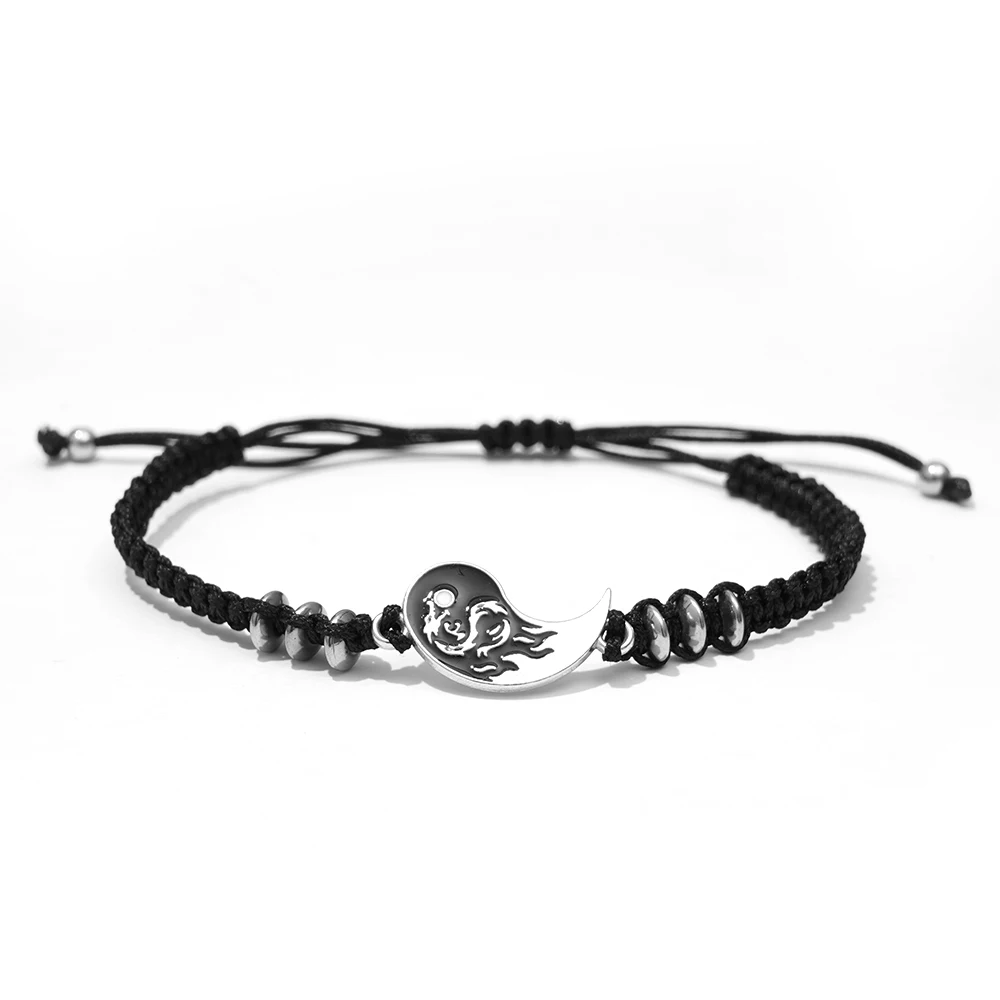 

Men Dragon Yin Yang Tai Chi Gossip Weaving Couple Necklace Bracelet Set Alloy Pendant Adjustable Braid Chain Bracelets Necklaces