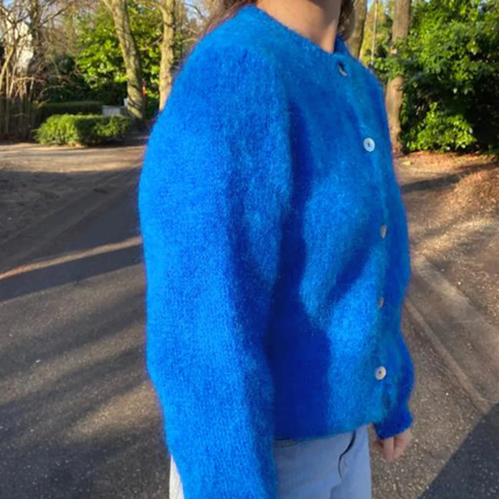 Женский однотонный кардиган на пуговицах спереди с длинным рукавом