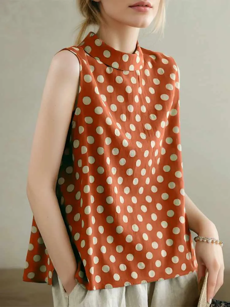 ZANZEA женская суконная майка в горошек повседневная стильная блузка без рукавов на