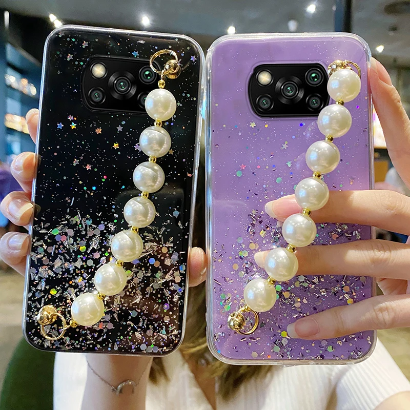 

Luxury Starry Pearl Bracelet Phone Case For Xiaomi POCO X3 X3Pro M4Pro F3 11Lite 10T 11T Redmi Note11 11S 10 10S 9T Wrist Cover