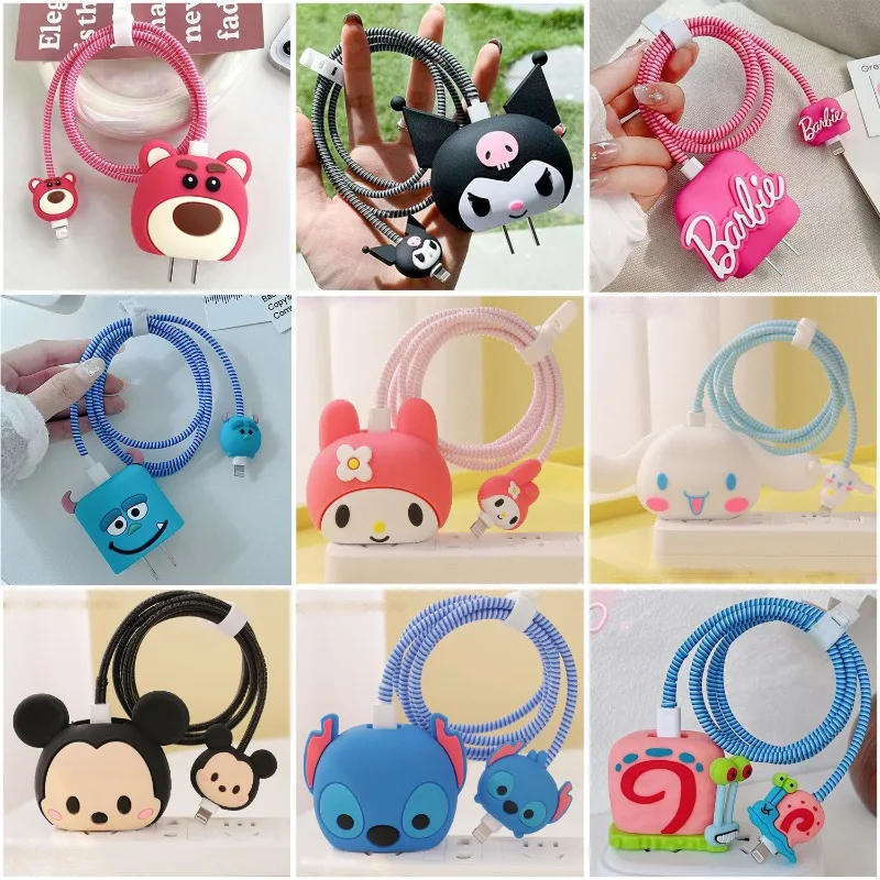 

4-piece Set Sanrio Hello Kitty Kuromi Data Cable Bite Protector Winder Accessories for IPhone 18/20w Charger Protective Cover