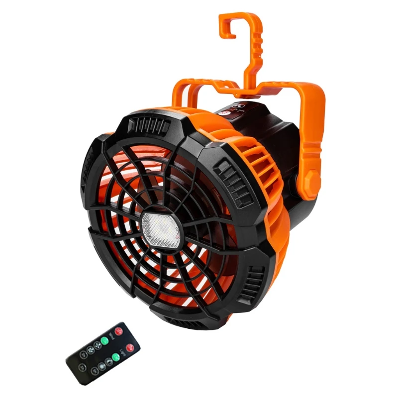 

USB Rechargeable Camping Fan with LED Lantern Remote Control Timing Hanging Fan
