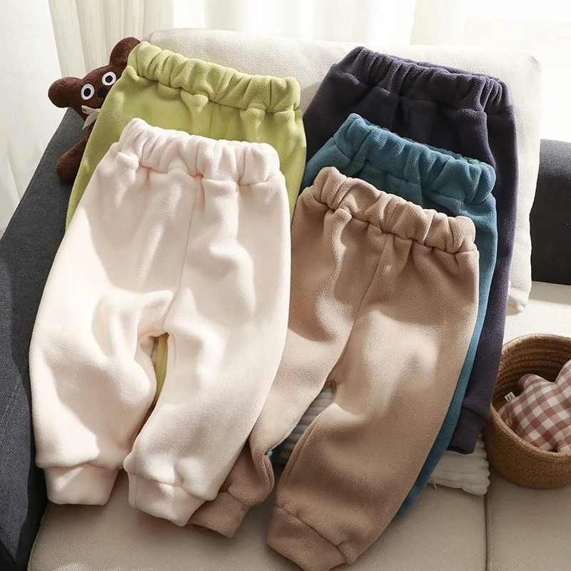 

Winter 2022 Kids Pants Solid Boys Girls Pants Fashion Children Trousers Brief Kids fleece Warm pants