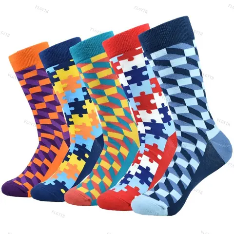 Мужские цветные повседневные Модные счастливые носки из чесаного хлопка осень-зима ранние носки мужские подарки
