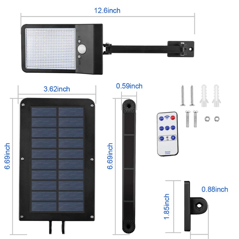 

48 LED 800 LM Outdoor Solar Street Wall Lamp PIR Motion Sensor Garden Security Waterproof remote control garage solar light