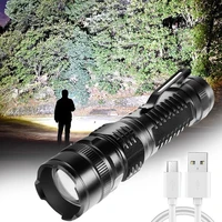 mini focusing flashlight usb rechargeable strong flashlight with pen clip outdoor waterproof travel camping portable flashlight