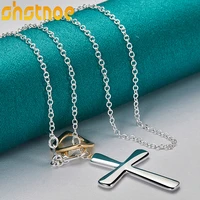 925 sterling silver 16 30 inch chain glossy cross pendant necklace for man women engagement wedding fashion charm jewelry