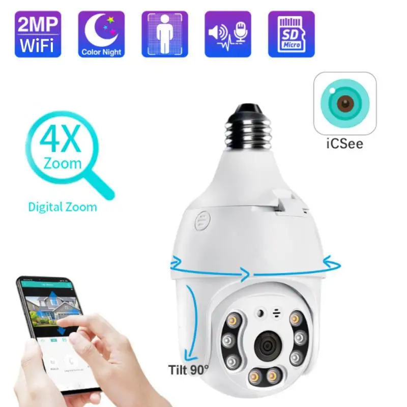 

2MP ICSee WIFI Camera Bulb Lamp Smart Home Indoor 2 Way Audio CCTV Wireless Video Surveillance Camera 4X Digital Zoom IP Camera