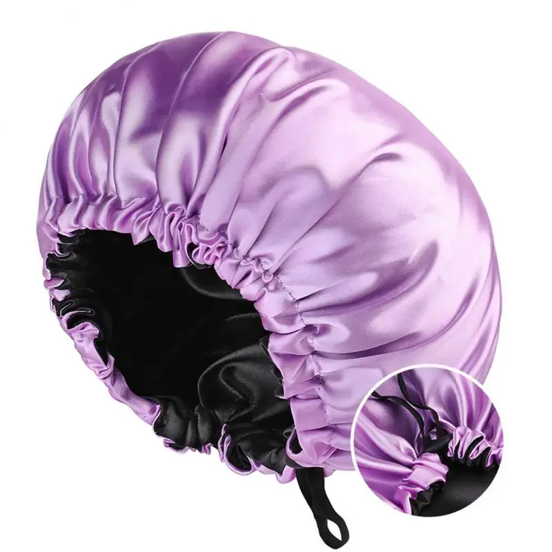 

New Imitation Silk Nightcap Curly Hair Satin Elastic Narrow Brim Women Satin Bonnet Silk Round Hat Home Shower Cap Unisex Cap