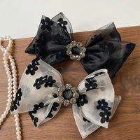 women organza floral printed barrettes oversized bow hair clips three layers hairpins spring clips hair accessories hairgrips