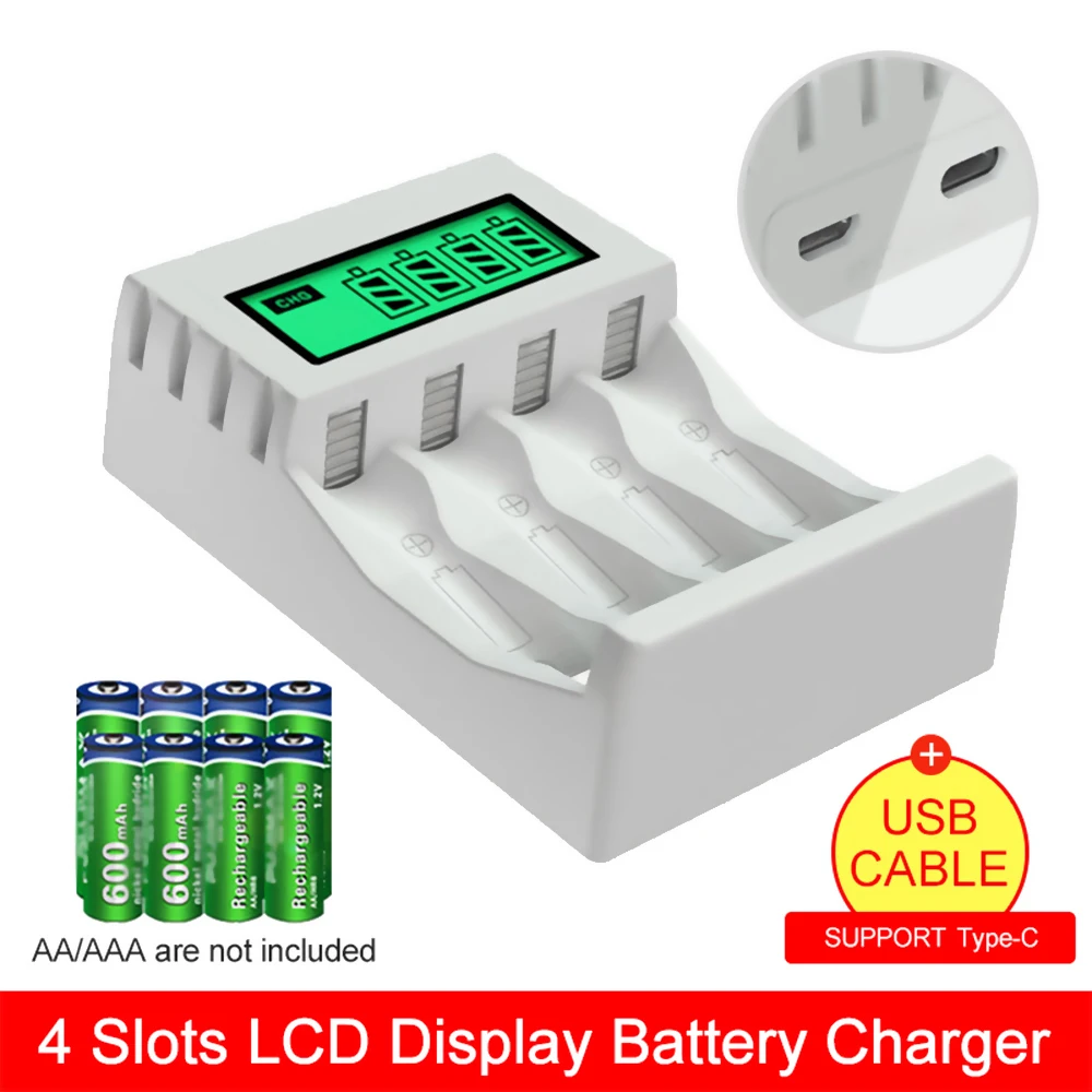 

LCD Display Smart Intelligent Battery Charger With 4 Slots For AA/AAA NiCd NiMh Rechargeable Batteries Adapter AA AAA Charger