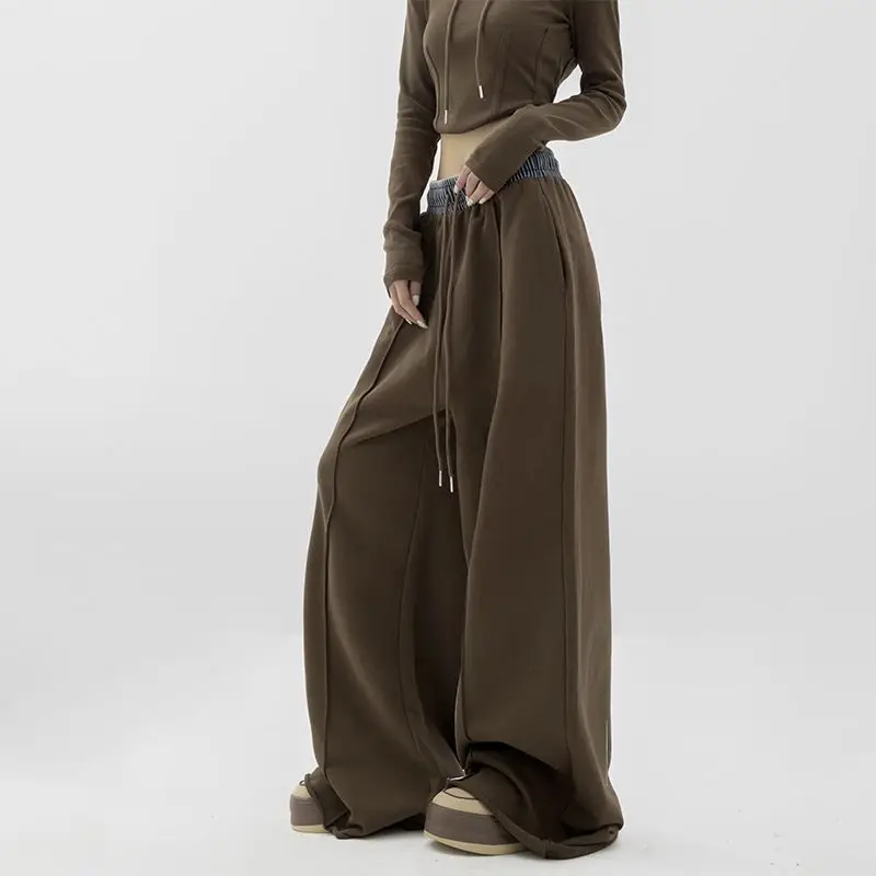 

Новые модные высококачественные бархатные плотные спортивные брюки женские свободные штаны для инструментов ветрозащитные брюки с эластичной талией и широкими штанинами на шнурке