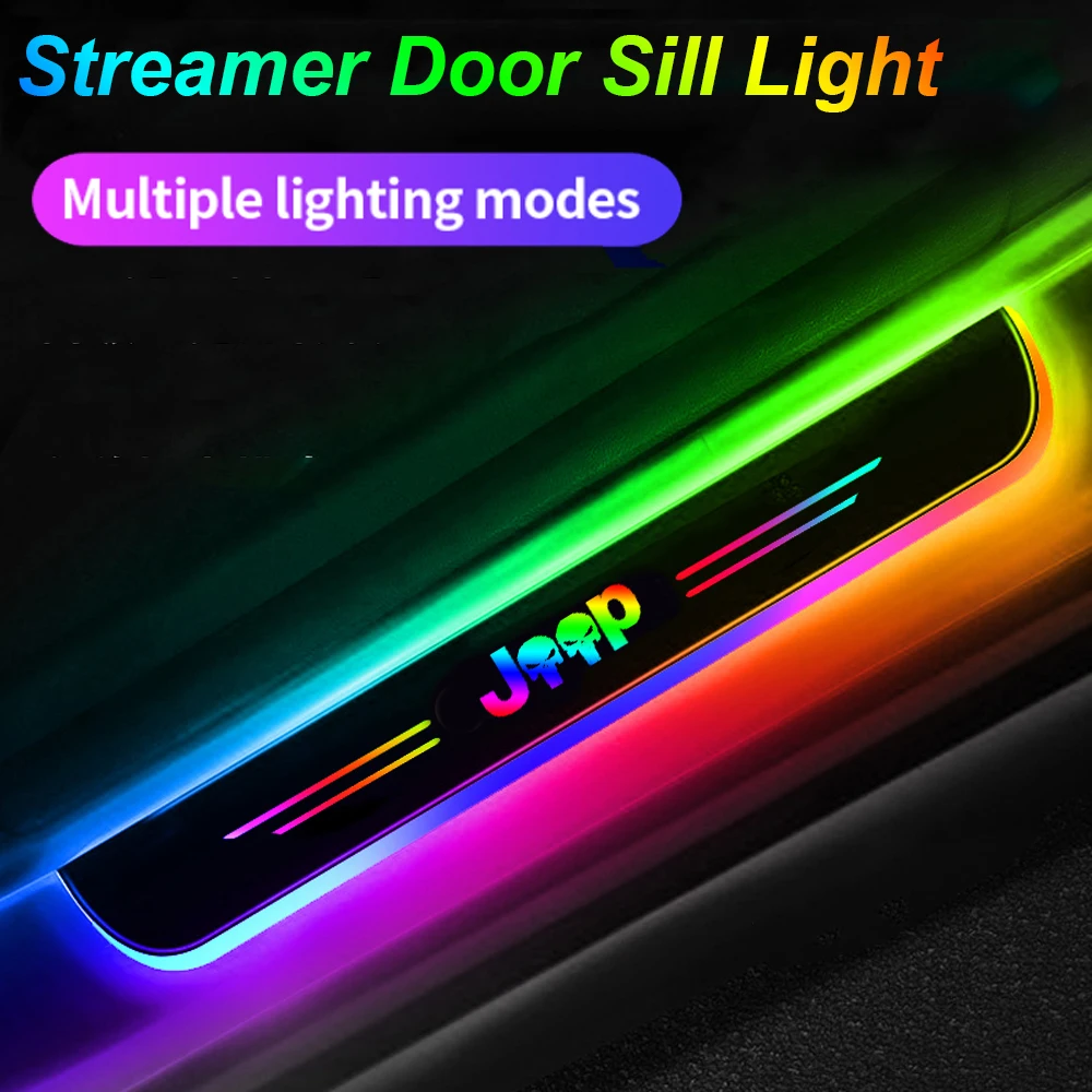 

USB Power Moving LED Welcome Pedal Car Scuff Plate Door Sill Light for Wrangler Renegade Patriot Liberty Commander Cherokee