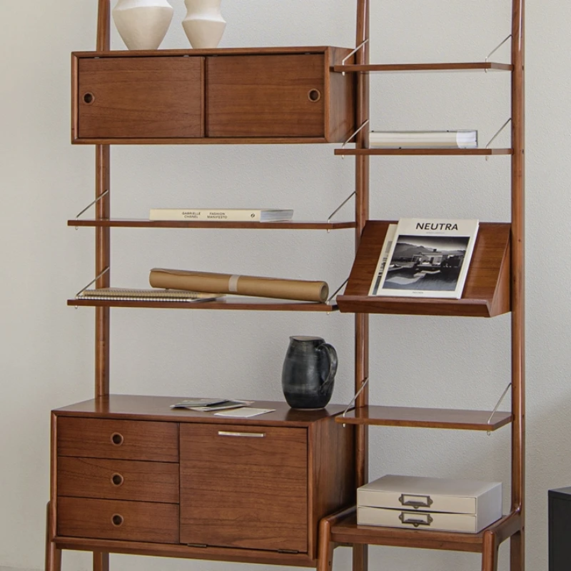 Скандинавский Ретро полностью деревянный напольный стоячий книжный стеллаж