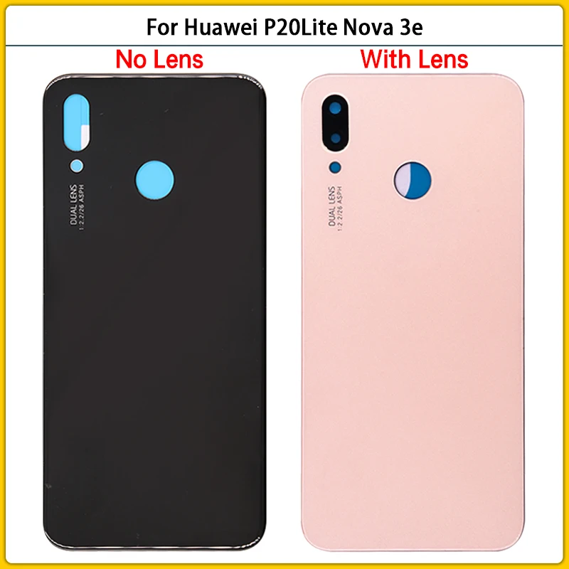 

Новинка для Huawei P20 Lite Nova 3e задняя крышка батарейного отсека стеклянная панель P20Lite корпус с объективом камеры сменный клей