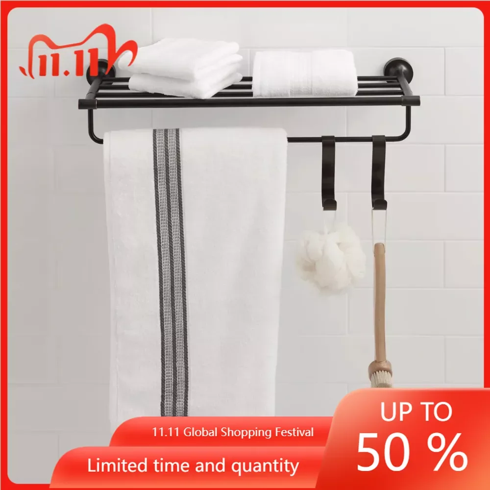 

Вешалка для банных полотенец, полка для ванной комнаты Holbrook 24 дюйма, вешалка для полотенец с хранением предметов, плавающая полка для настенных полок, бронзовый варал с масляным нагревом