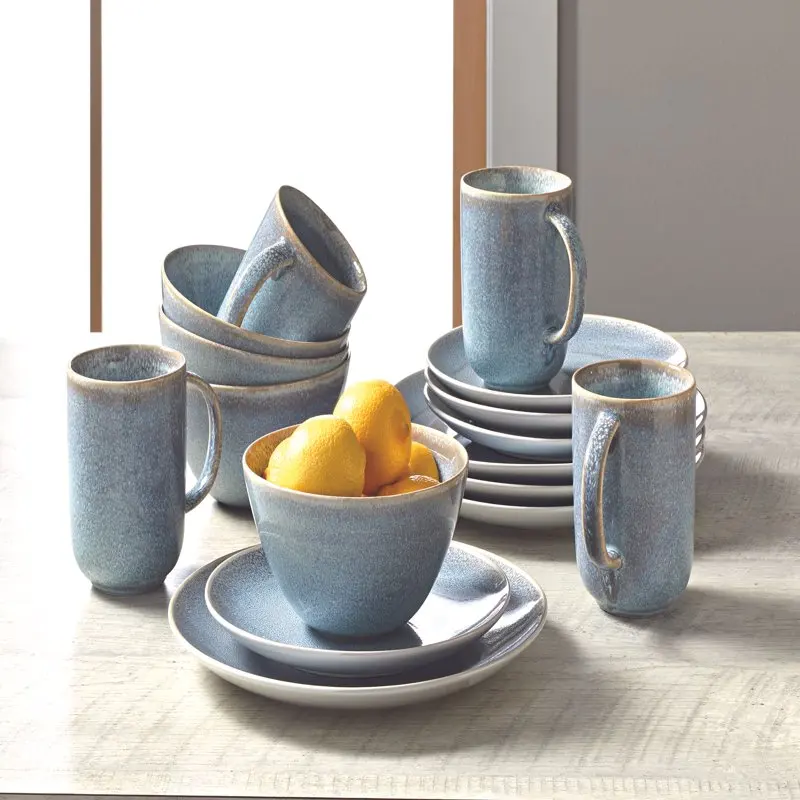 

- Linette Blue Round Stoneware 16-Piece Dinnerware Set