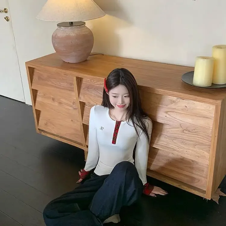 Early Autumn Women's Plaid Knit Top Long Sleeve Inner Slims Smooths Your Silhouette Base Layer T-Shirt Trendy Casual