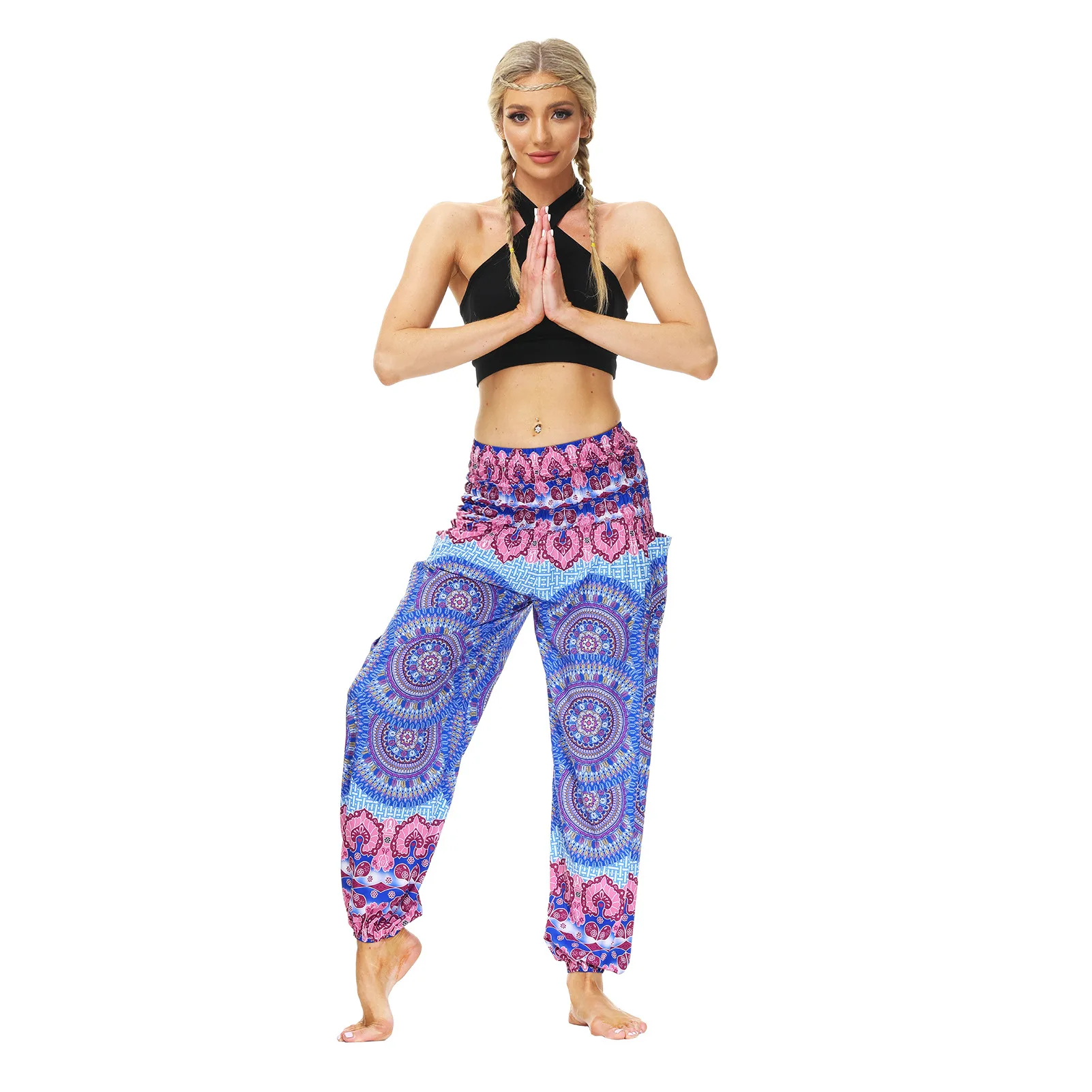 

2022 New digital printed women's fashion, casual, relaxed, breathable, sports yoga knickerbockers, foot-bound dance pants