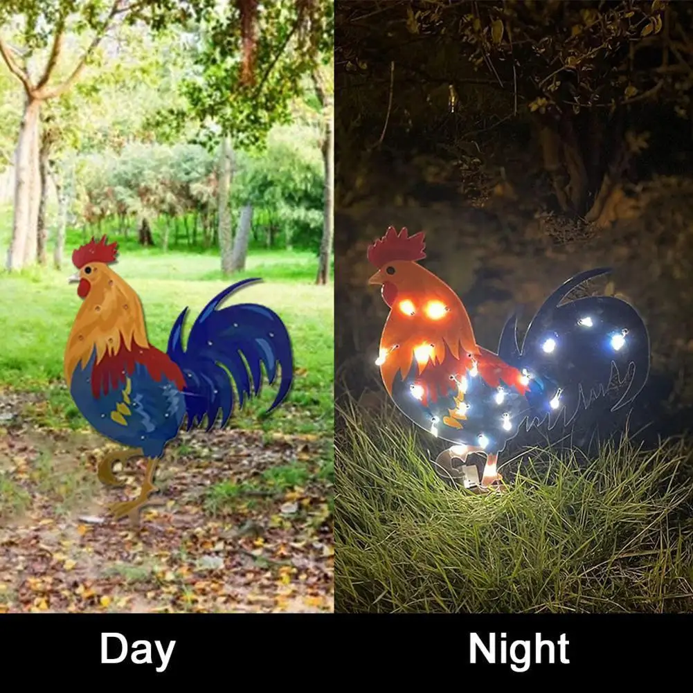 

Outdoor Light-up Chicken Art Yard Lawn Ornaments Rooster With Garden Decor Patio Lawn Decoration Lights Home P7w7