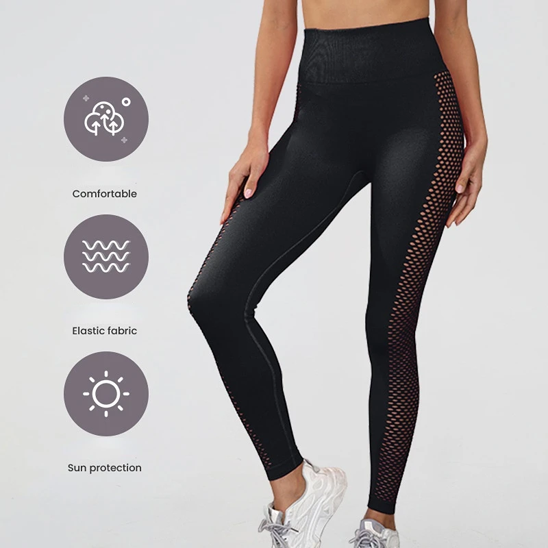 Hollow Out Yoga Leggings Women Fitness High Waist Sexy Hip Lifting Sport Outdoor Seamless Skinny Gym Leggings
