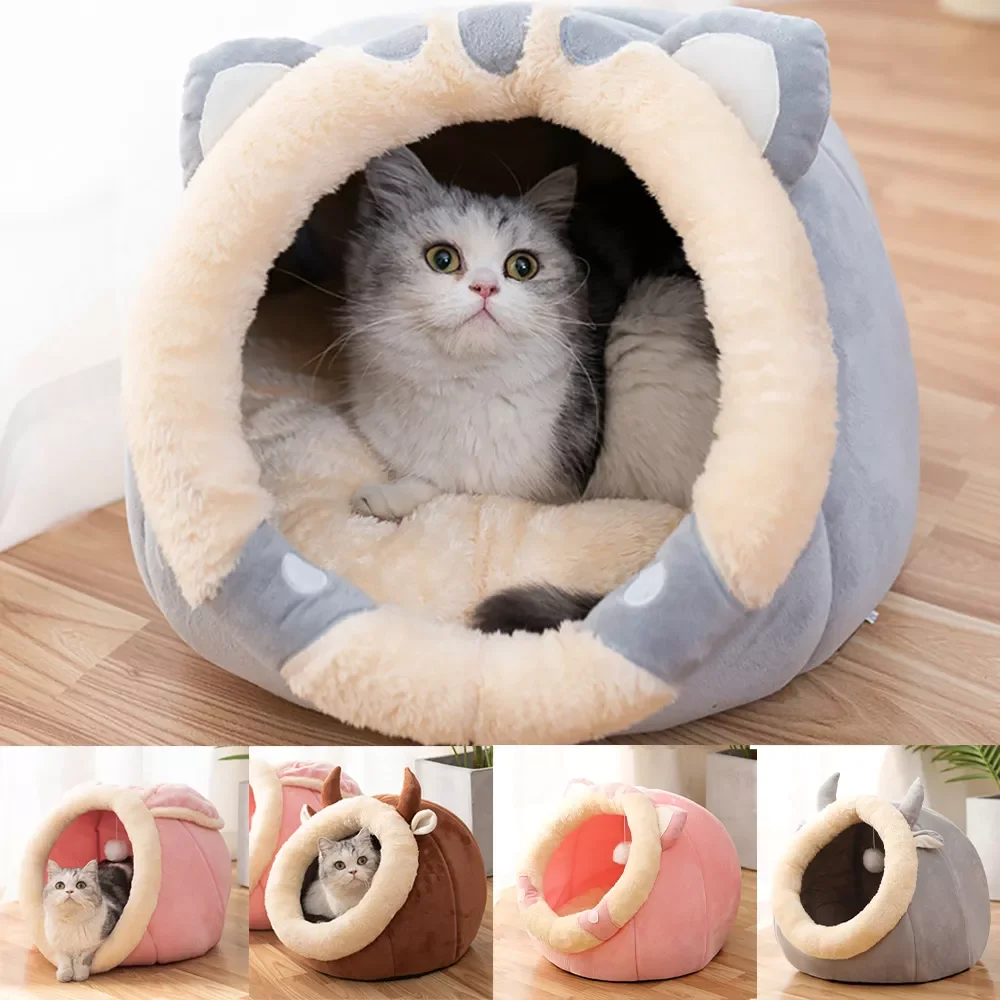 

2023New Sweet Cat Bed Warm Cat Nesk Round Pets Sleeping Cave Kitten Beds And Houses Soft Kitten Lounger Cushion Cat's Access