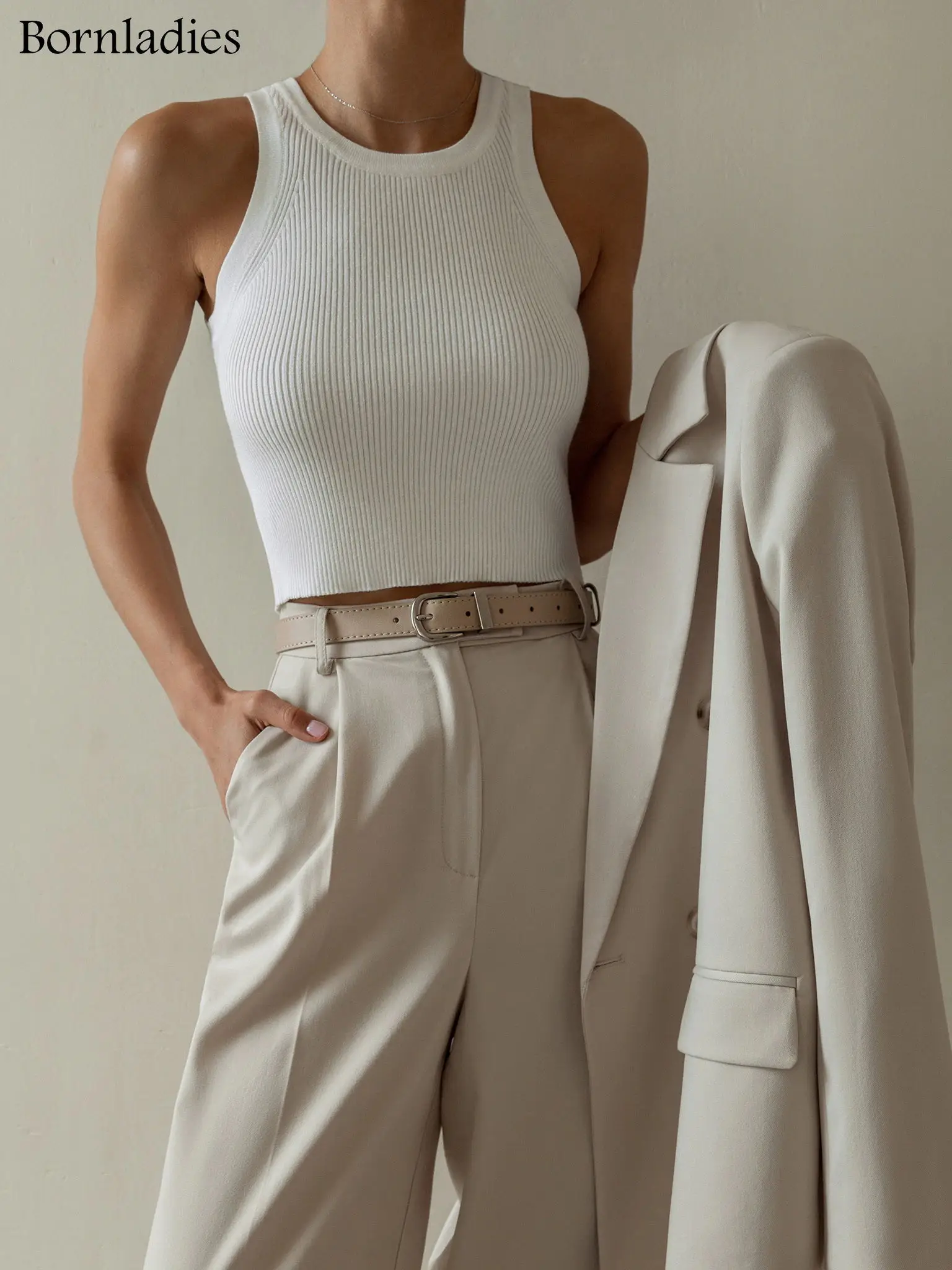 

Bornladies 2022 летние трикотажные майки Женские повседневные укороченные топы пикантные жилеты на бретелях для девушек офисный Тонкий Топ без ру...