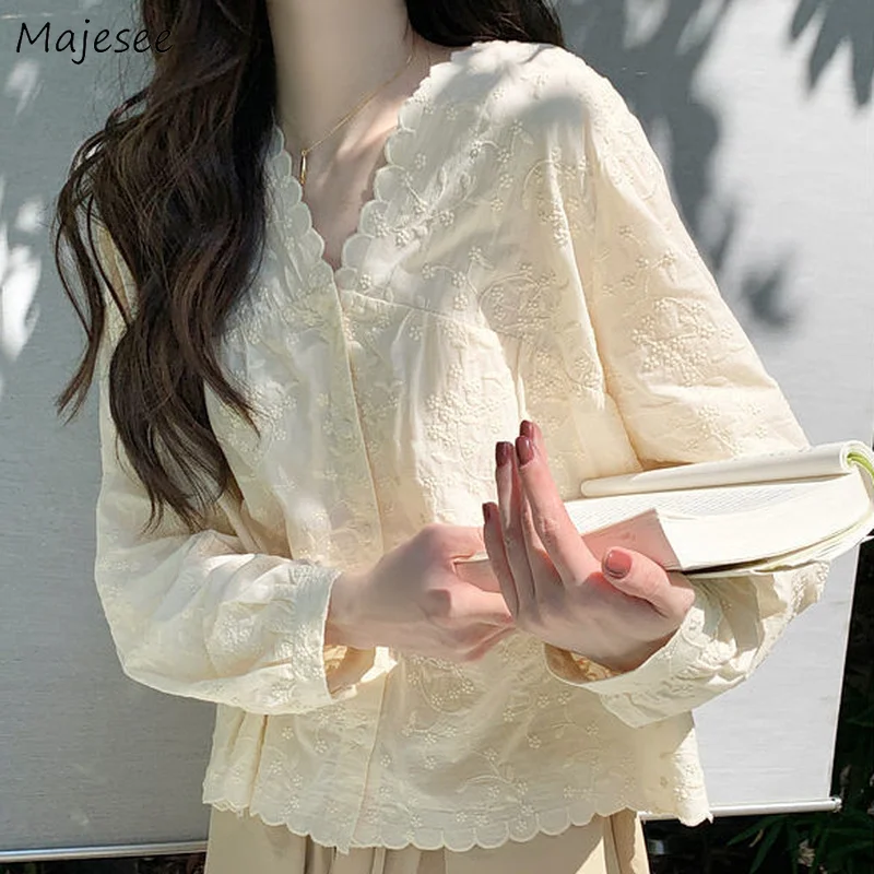 

Shirts Women Button Loose Solid Casual Retro Cozy Soft Breathable Trendy Sweet Kawaii Elegant Simple Korean Style Ulzzang Ins