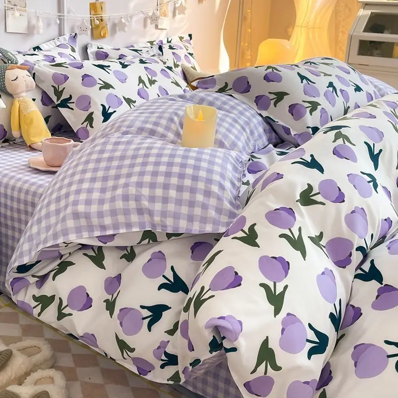 Комплект постельного белья с фиолетовым тюльпаном пододеяльник односпальное