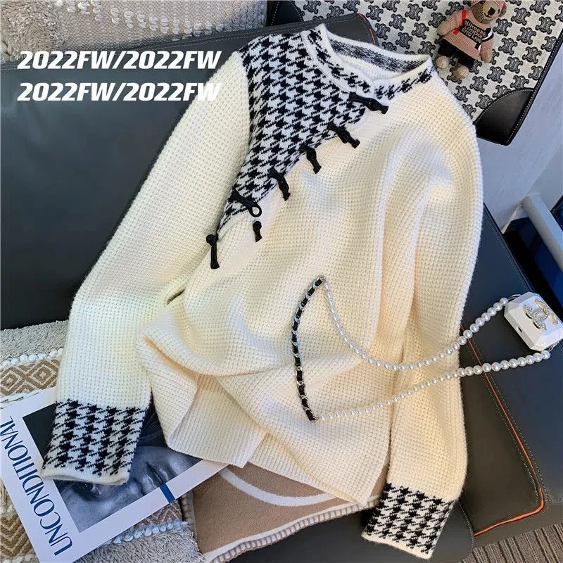 

High Quality Fashion Designer Half Opening Pullover Sweater Autumn Fashion Round Collar Casual Pullover Knitted Lazy Baggy Tops