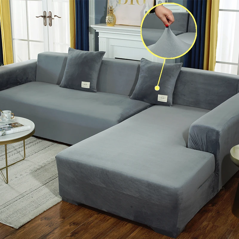 

Solid Color Sofa Cover Velvet Elastic Couch Cover For Living Room Modern Luxury L Shape Section Corner Home Decor Protector