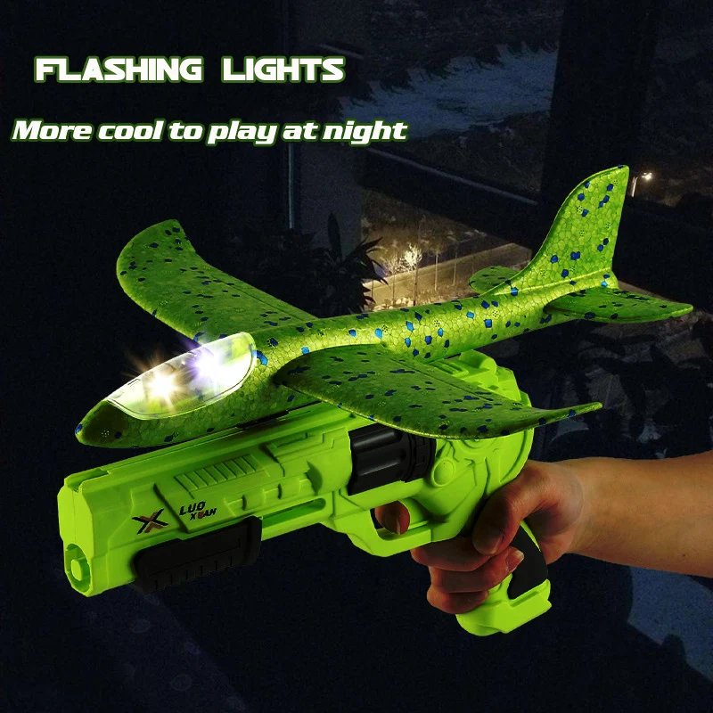 

New Foam Plane Launcher Flying Glider Toy And Toss Gun With LED Light Hand Throw Airplane Outdoor Game Aircraft Model Kids Toys