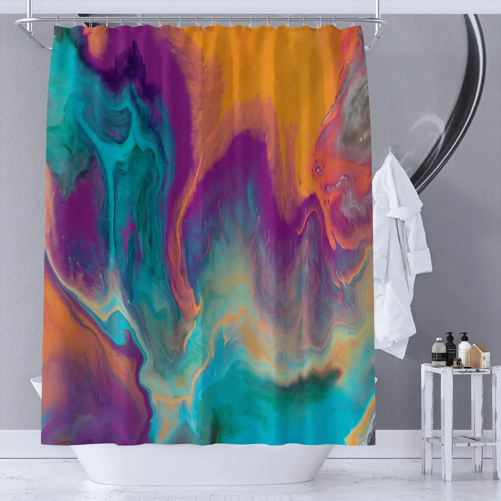 

Purple Crystal Marble Abstract Shower Curtain for Bathroom Turquoise Teal Mineral Rock Texture Modern Shower Curtain