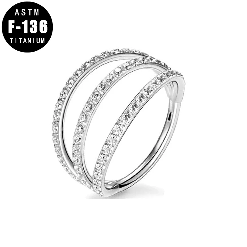 

ASTM F136 Titanium Segment Hoop Rings Triple Layer Zircon Septum Clicker Piercing Tragus Ear Cartilage Earring Nose Ring Jewelry