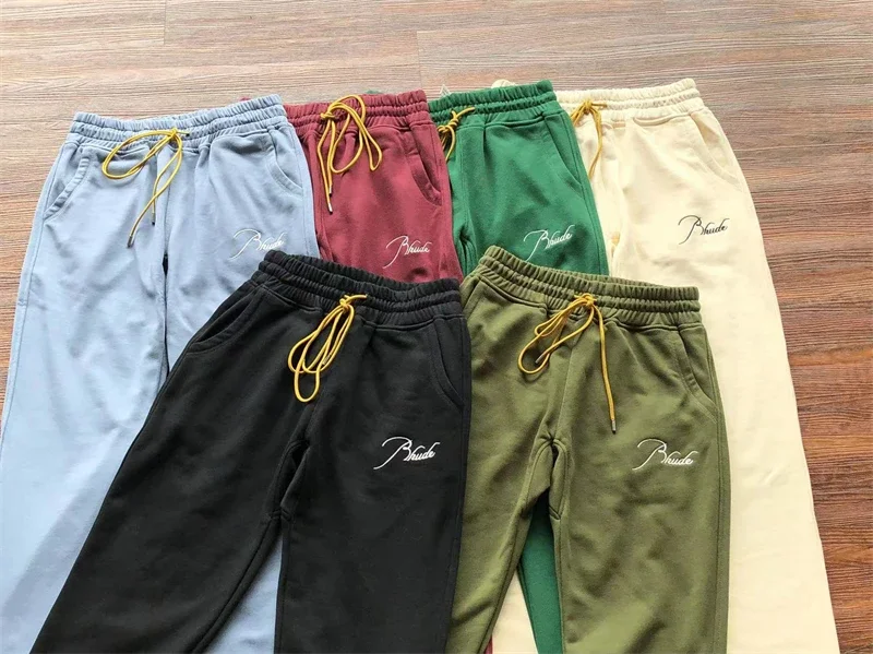 

New Embroidery Rhude Sweatpants Men Women Best Quality Loose Drawstring Joggers Casual Pants Skateboard