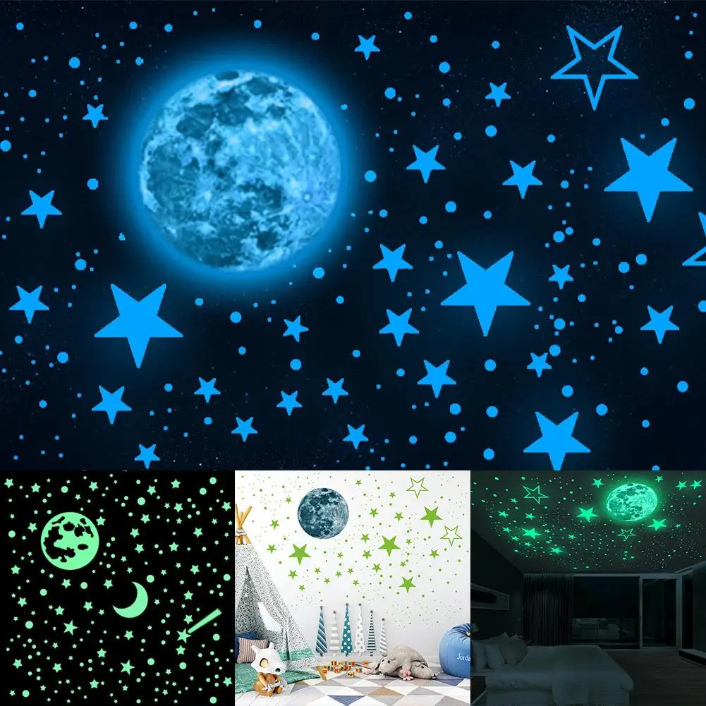 

435pc Luminous Wall Stickers Glow In The Dark Star Moon Planet Space Decal Sticker Decals For Kids Baby Room Fluorescent Sticker