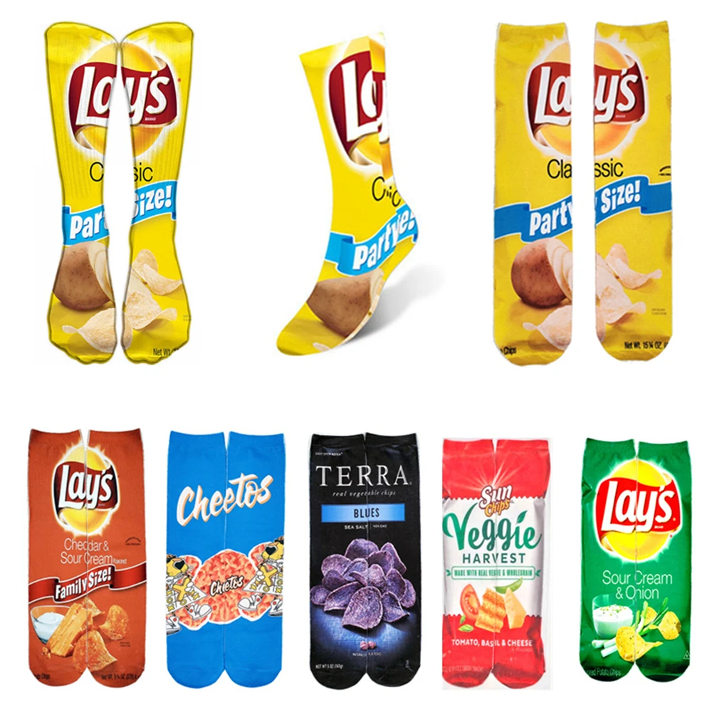 

Women's Creative Happy Foods Potato Chips Printing Snack Candy Knee Socks Funny Harajuku Casual Cotton Fashion Long Socks
