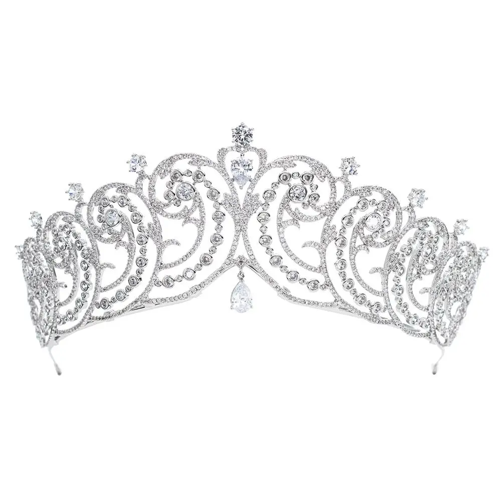 Classic Cubic Zirconia Princess Royal Tiara for Wedding Bridal, Women Diadem Prom Hair Jewelry Accessories