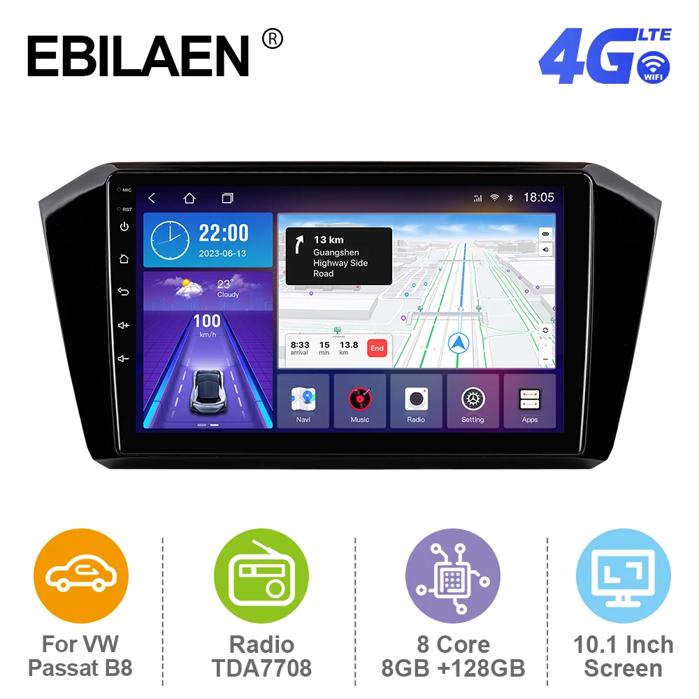 

Автомагнитола EBILAEN для Volkswagen Passat B8, мультимедийная стерео-система на Android 12, с GPS, Wi-Fi, RDS, 4G, 2015